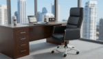 Fauteuil de bureau de direction en similicuir noir – Image 2