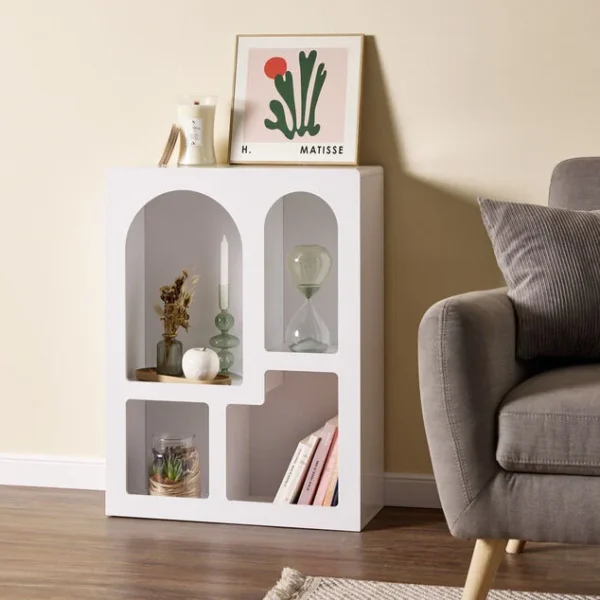 Mini meuble décoratif blanc avec 4 niches